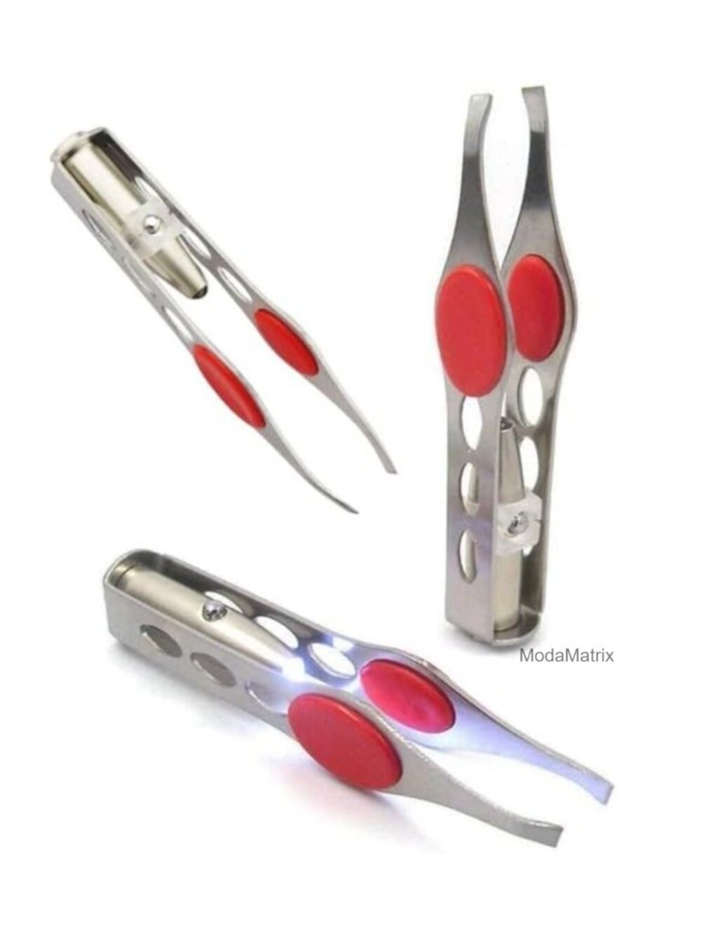 2 Pc Stainless Steel LED Lighted Tweezers for Hair Removal